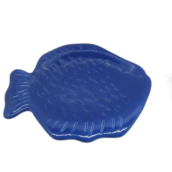 Home Studio Coastal Collection Blue 10 X 9" Fish Shaped Dinner Plates set of 2 - Picture 5 of 12